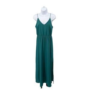 Ann Taylor Loft Evening Dress Womens Petite 2 Green Sleeveless Maxi Back Slit